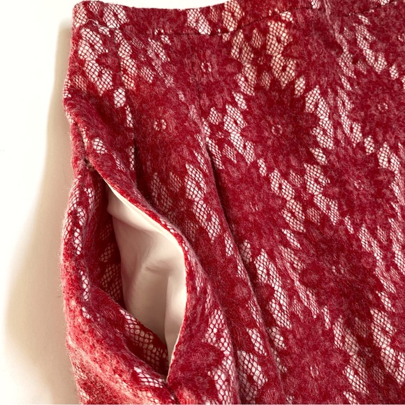 MAJE JIRONDA RED ROUGE LACE PRINT PLEATED HIGH WAIST MINI SKIRT - Picture 5 of 10